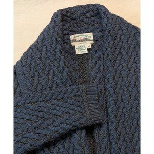 Aran Crafts Ireland Blue Merino Wool Knit Edge to Edge Cardigan Sweater Women MD